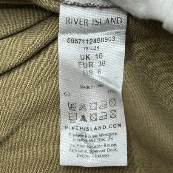 River Island 100% Cotton Khaki Green High Rise Paper Bag Belted Shorts Size US 6 - Picture 8 of 13